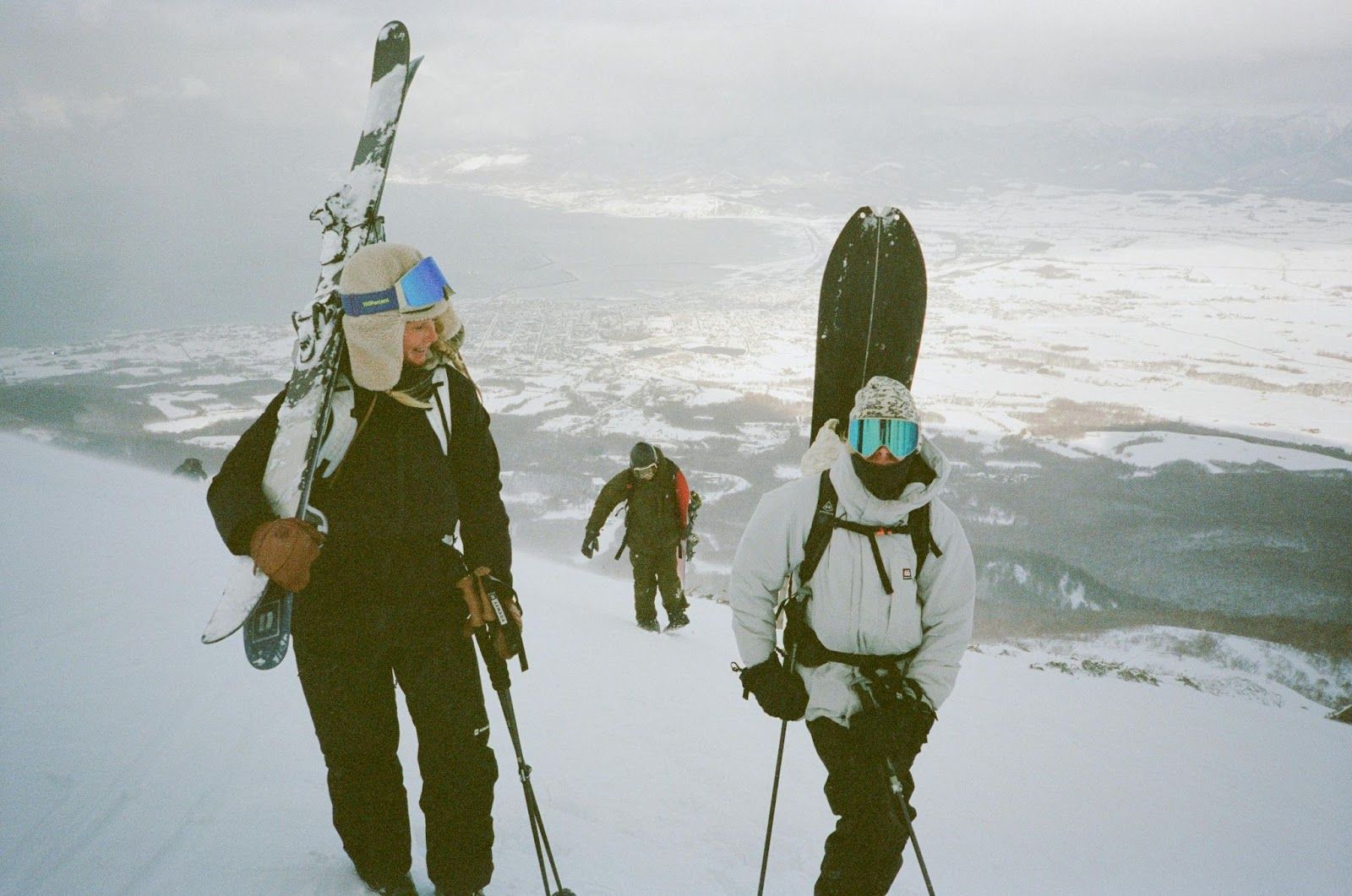 skiers getting ready to ski