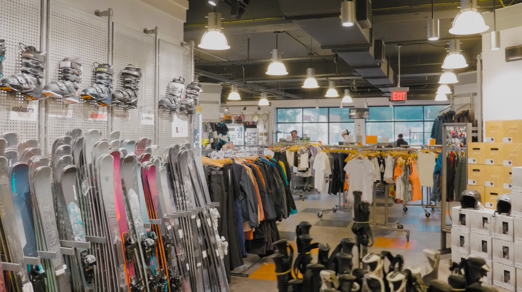 Boston Ski + Tennis shop with ski equipment and gear.